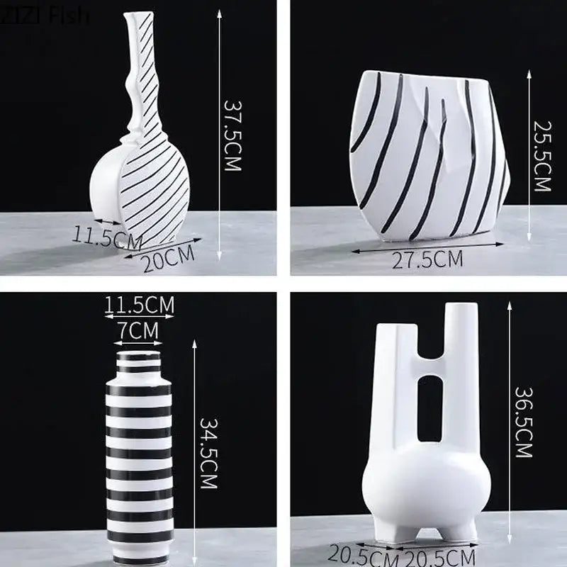 Modern black & white elegant striped ceramic vase living room decor