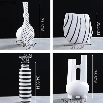 Modern black & white elegant striped ceramic vase living room decor