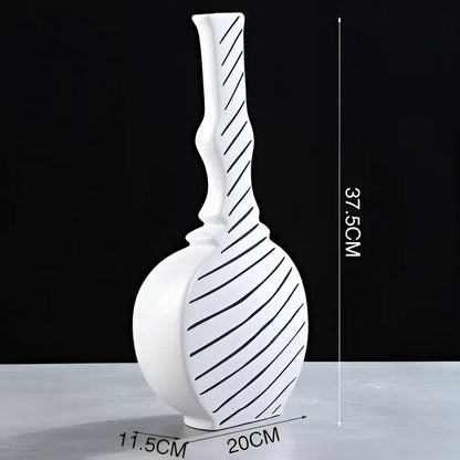 Modern black & white elegant striped ceramic vase living room decor