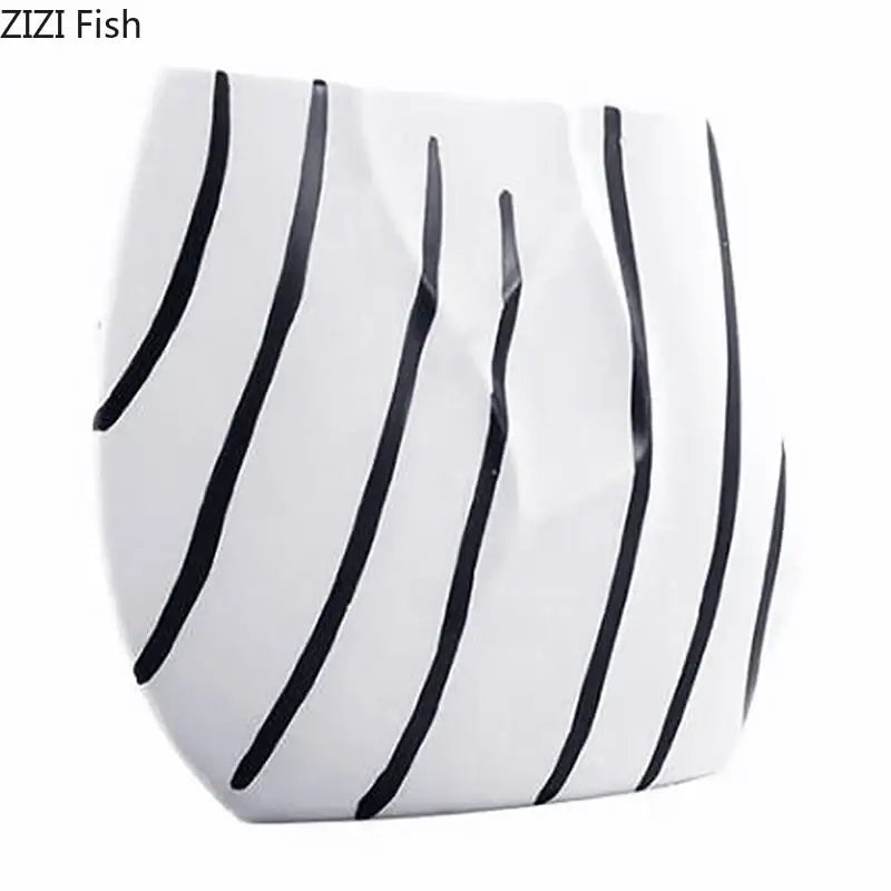 Modern black & white elegant striped ceramic vase living room decor