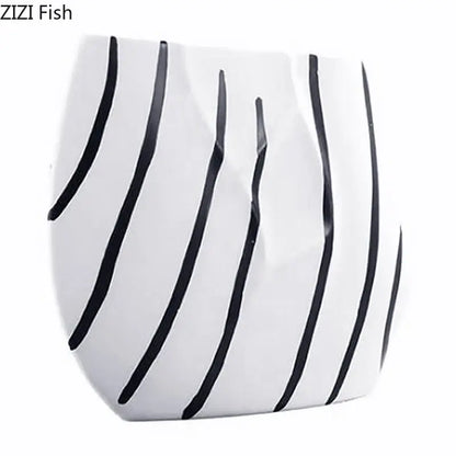 Modern black & white elegant striped ceramic vase living room decor