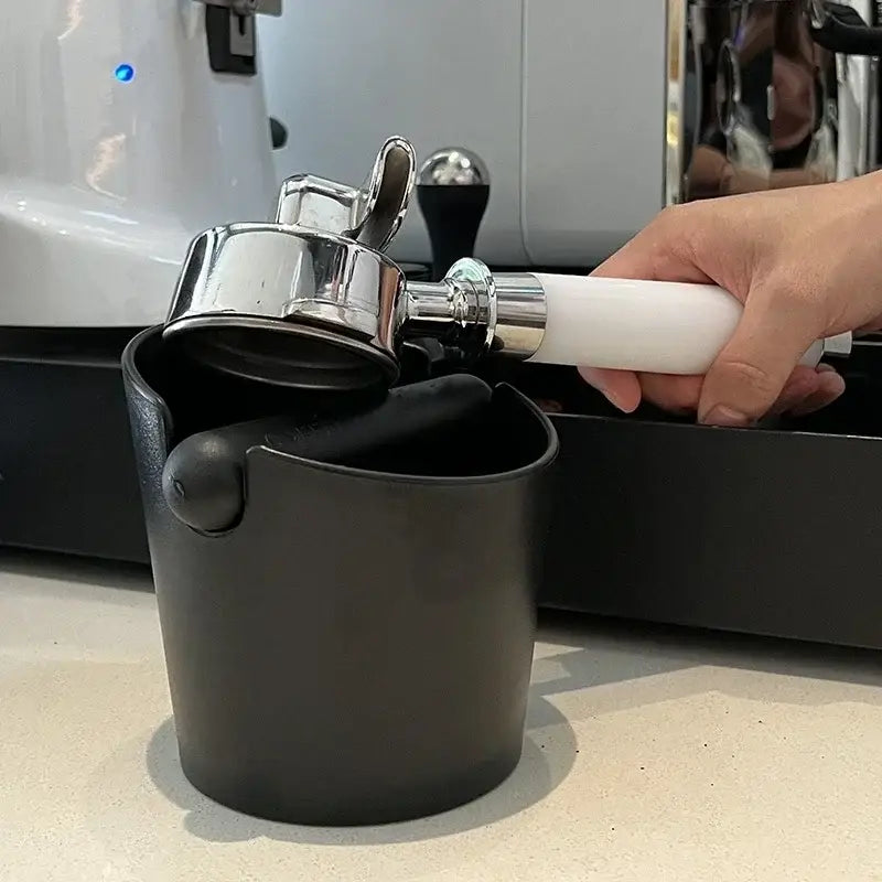 Modern black & white espresso knock box kitchen portafilter holder