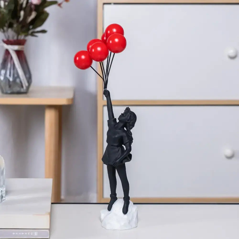 Modern black & white flying love balloon girl sculpture living room decor