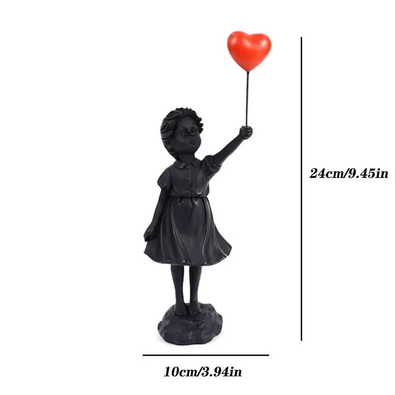 Modern black & white flying love balloon girl sculpture living room decor