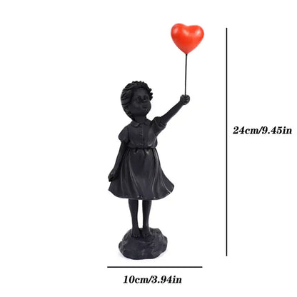 Modern black & white flying love balloon girl sculpture living room decor