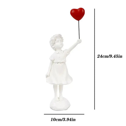 Modern black & white flying love balloon girl sculpture living room decor