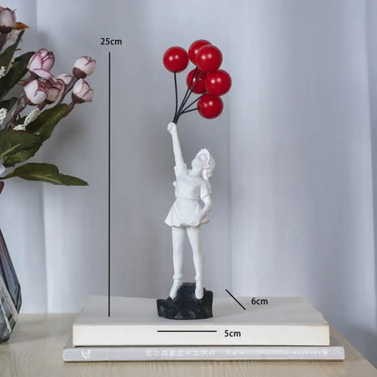 Modern black & white flying love balloon girl sculpture living room decor