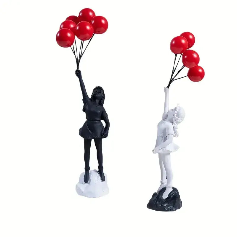 Modern black & white flying love balloon girl sculpture living room decor