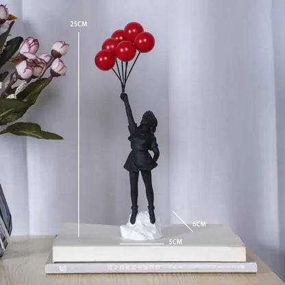 Modern black & white flying love balloon girl sculpture living room decor