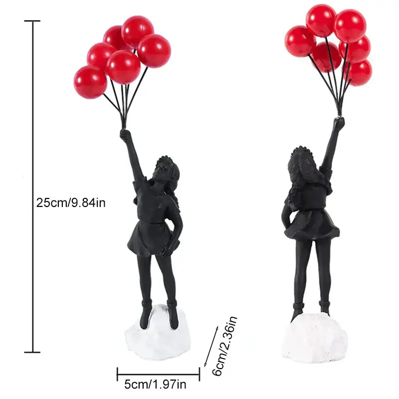 Modern black & white flying love balloon girl sculpture living room decor