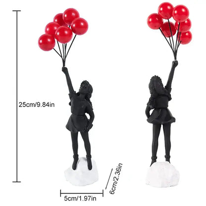 Modern black & white flying love balloon girl sculpture living room decor