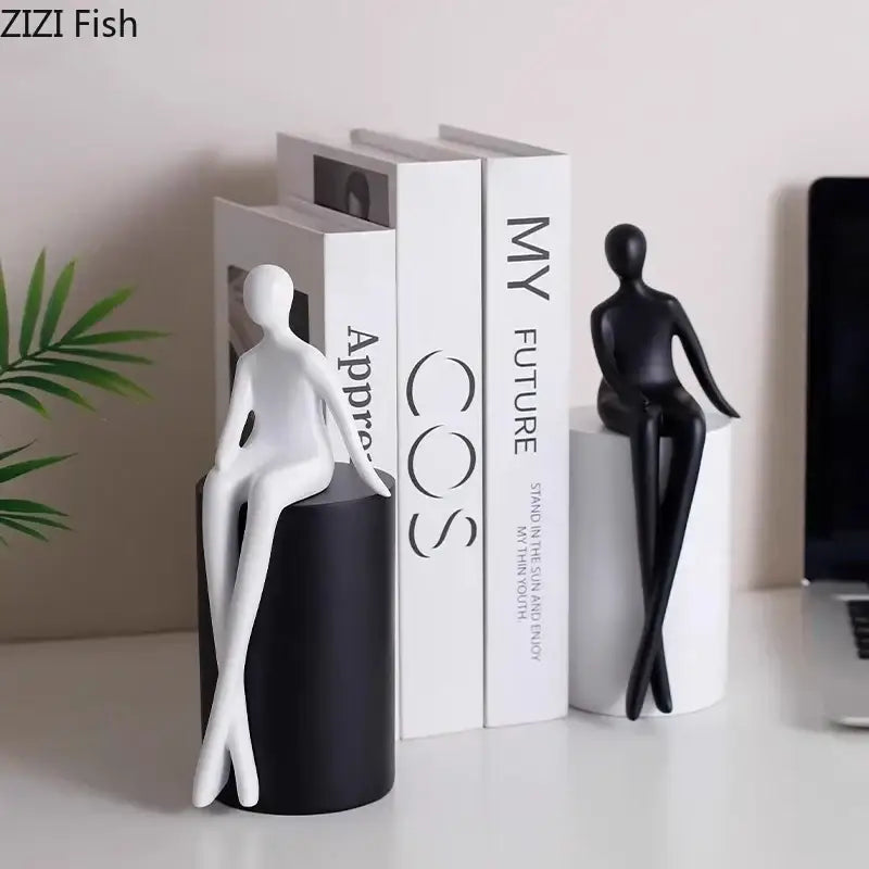 Modern black & white geometric base character statue living room decor