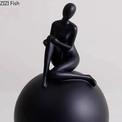 Modern black & white geometric base character statue living room decor