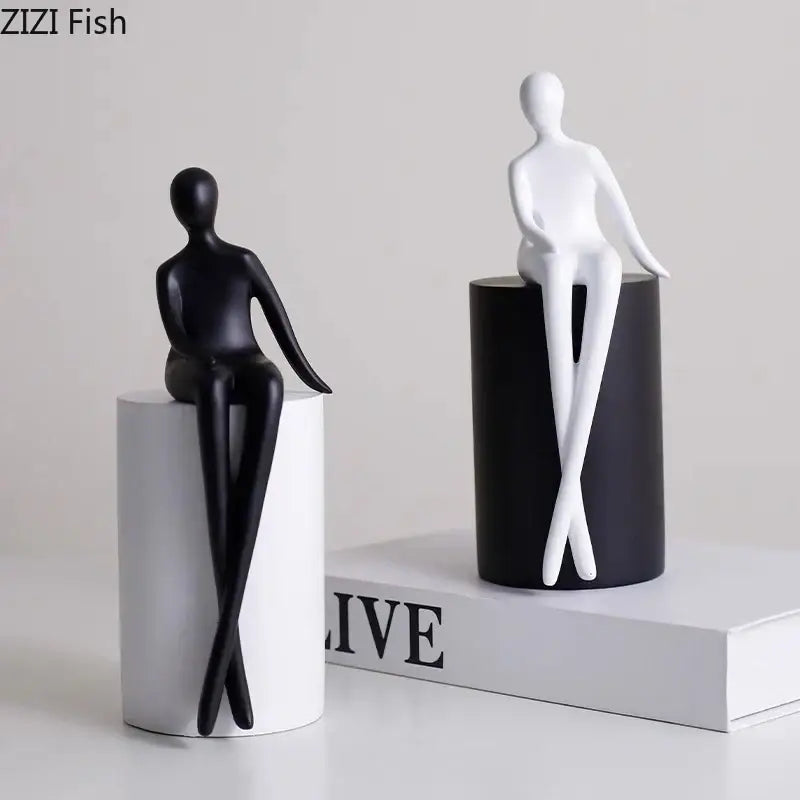 Modern black & white geometric base character statue living room decor