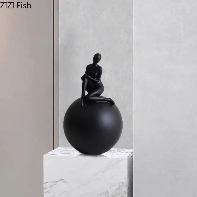 Modern black & white geometric base character statue living room decor