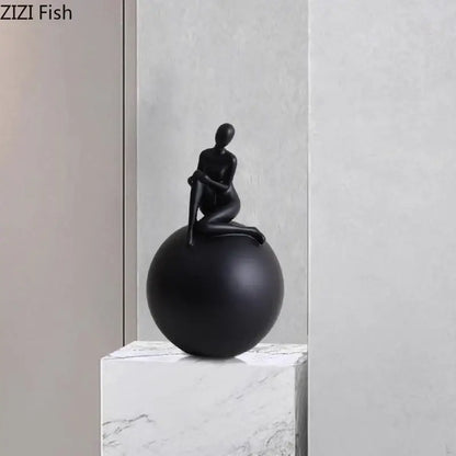Modern black & white geometric base character statue living room decor