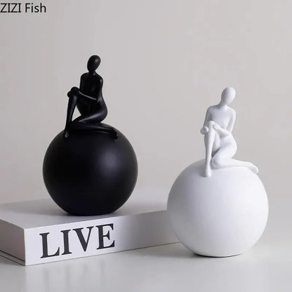 Modern black & white geometric base character statue living room decor