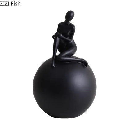 Modern black & white geometric base character statue living room decor
