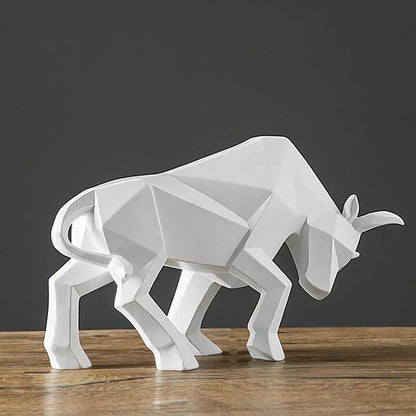 Modern black & white geometric bull sculpture living room decor
