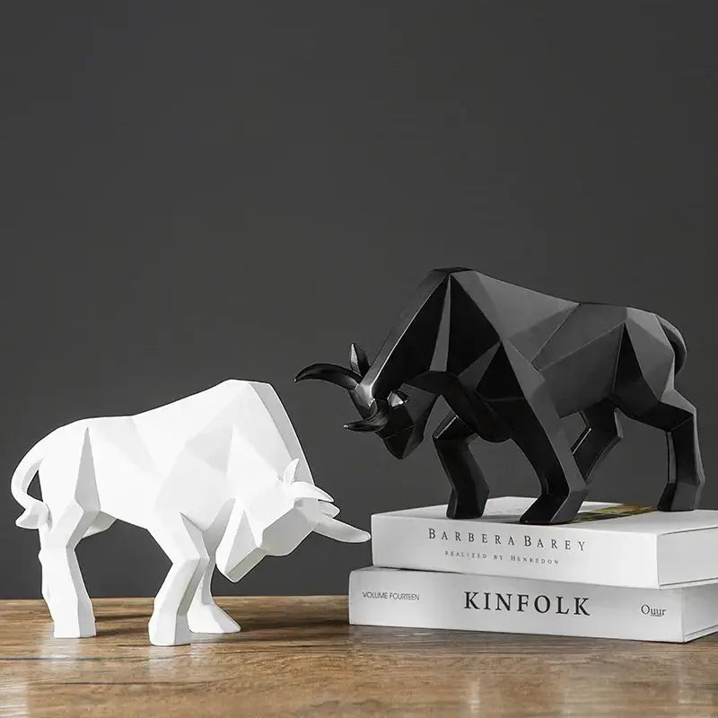 Modern black & white geometric bull sculpture living room decor