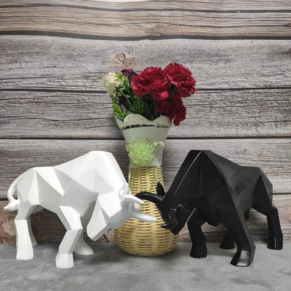 Modern black & white geometric bull sculpture living room decor