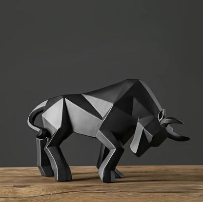 Modern black & white geometric bull sculpture living room decor