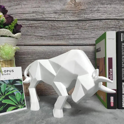 Modern black & white geometric bull sculpture living room decor