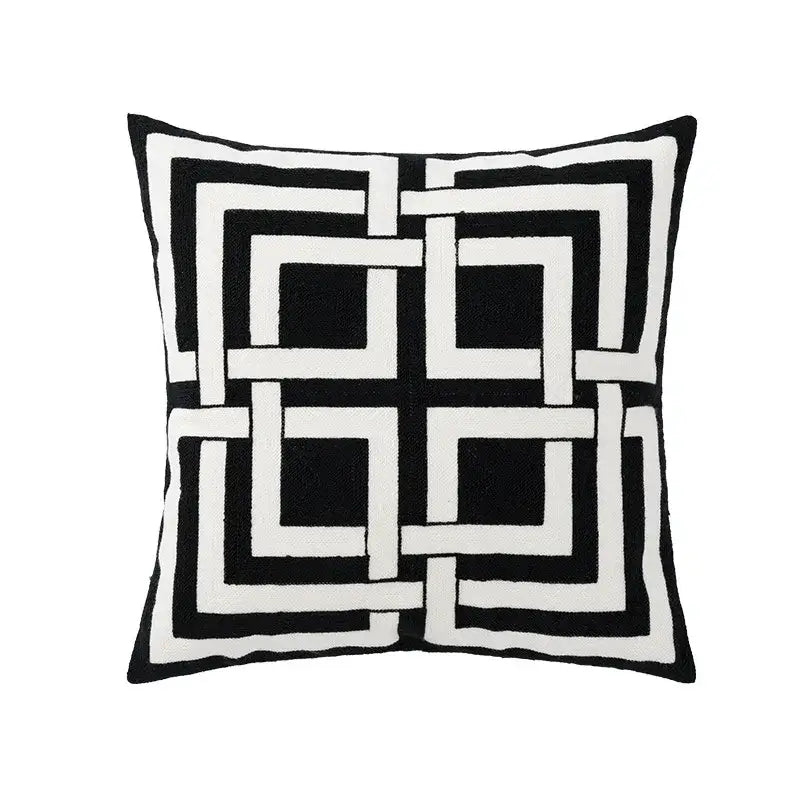 Modern black & white geometric embroidered cushion cover living room