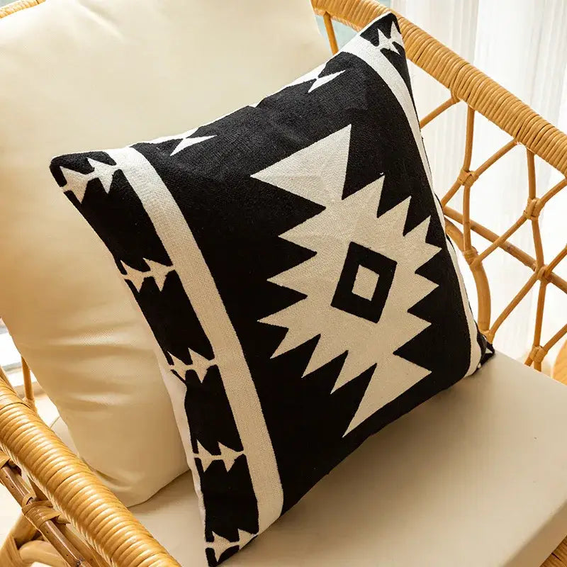 Modern black & white geometric embroidered cushion cover living room
