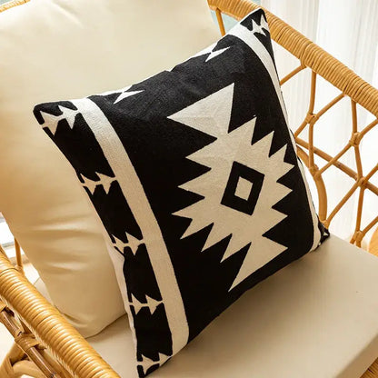 Modern black & white geometric embroidered cushion cover living room