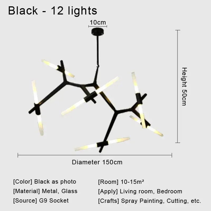 Modern black & white geometric glass led chandelier living room light