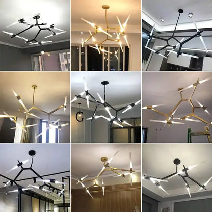 Modern black & white geometric glass led chandelier living room light