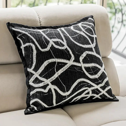 Modern black & white geometric jacquard cushion cover living room