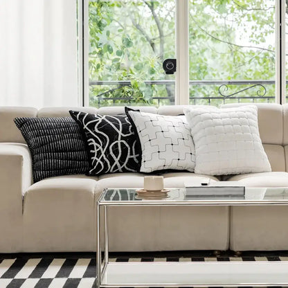 Modern black & white geometric jacquard cushion cover living room