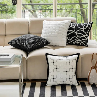Modern black & white geometric jacquard cushion cover living room