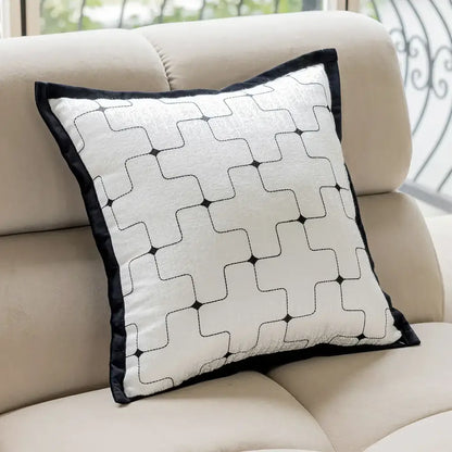 Modern black & white geometric jacquard cushion cover living room