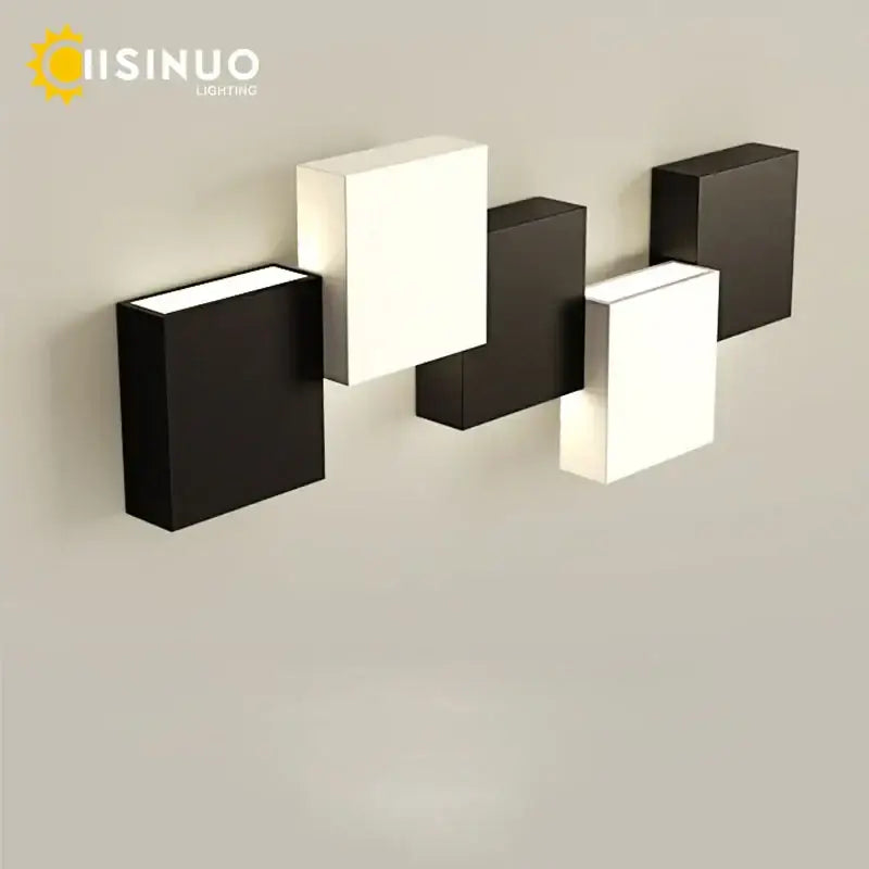Modern black & white geometric led wall sconce for living room