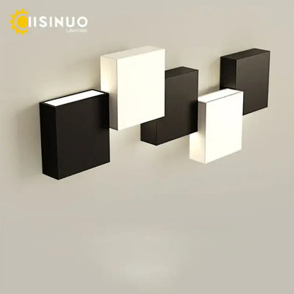 Modern black & white geometric led wall sconce for living room