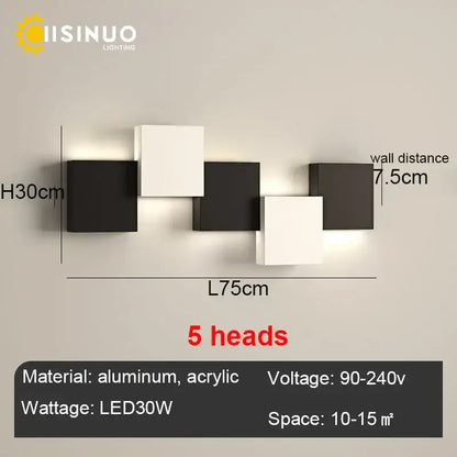 Modern black & white geometric led wall sconce for living room