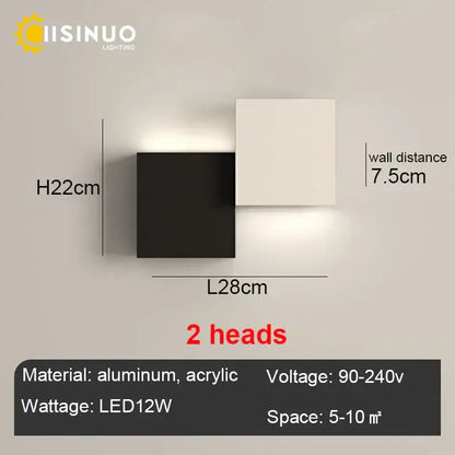 Modern black & white geometric led wall sconce for living room