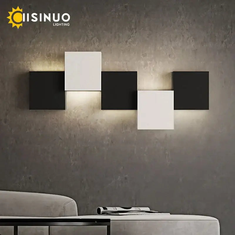 Modern black & white geometric led wall sconce for living room