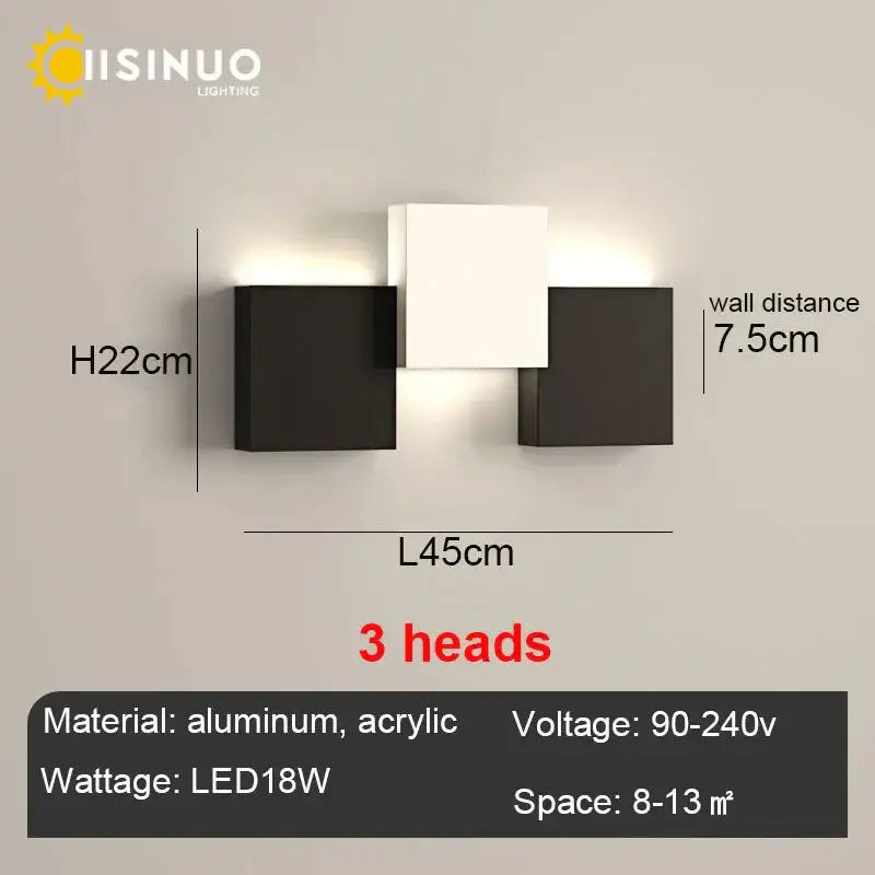 Modern black & white geometric led wall sconce for living room