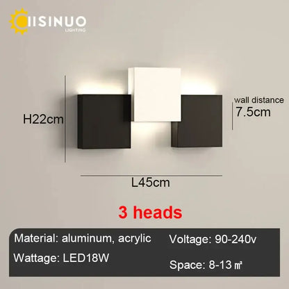 Modern black & white geometric led wall sconce for living room