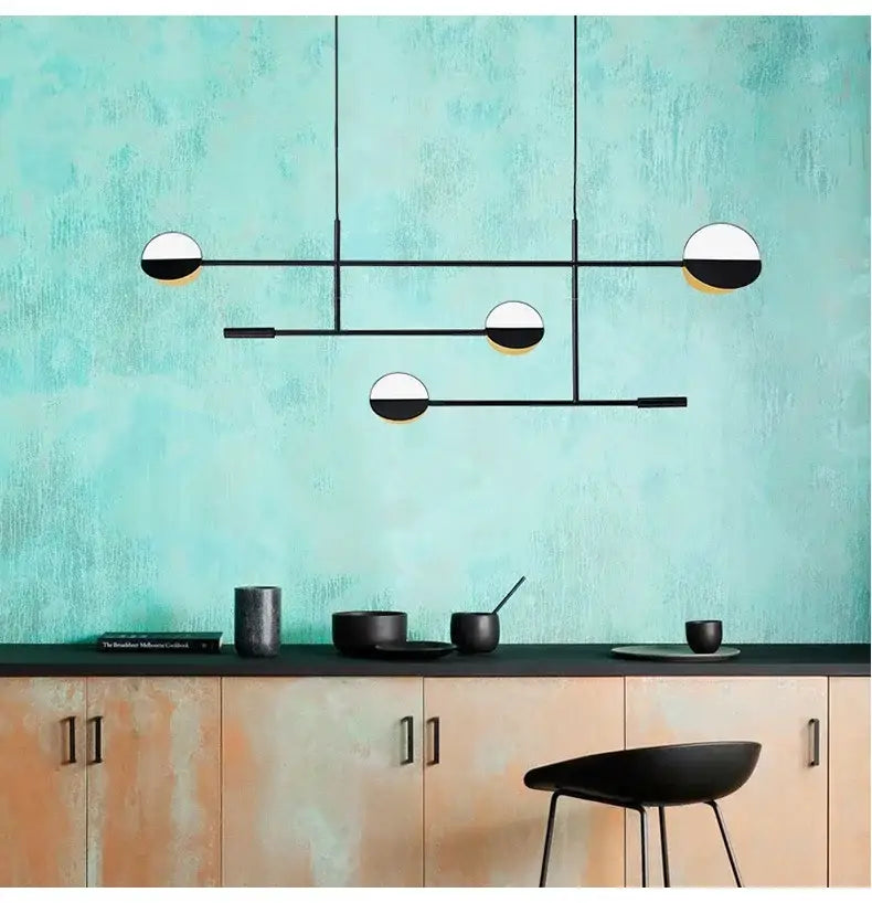 Modern black & white geometric line pendant lamp for dining room