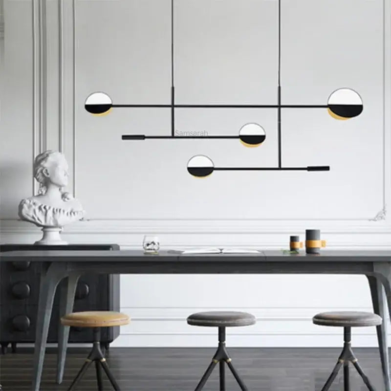 Modern black & white geometric line pendant lamp for dining room