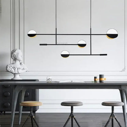 Modern black & white geometric line pendant lamp for dining room