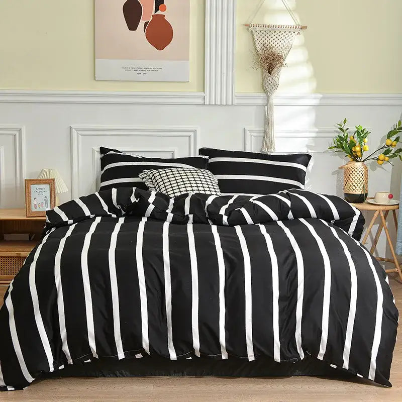 Modern black & white geometric stripes bedding set for bedroom