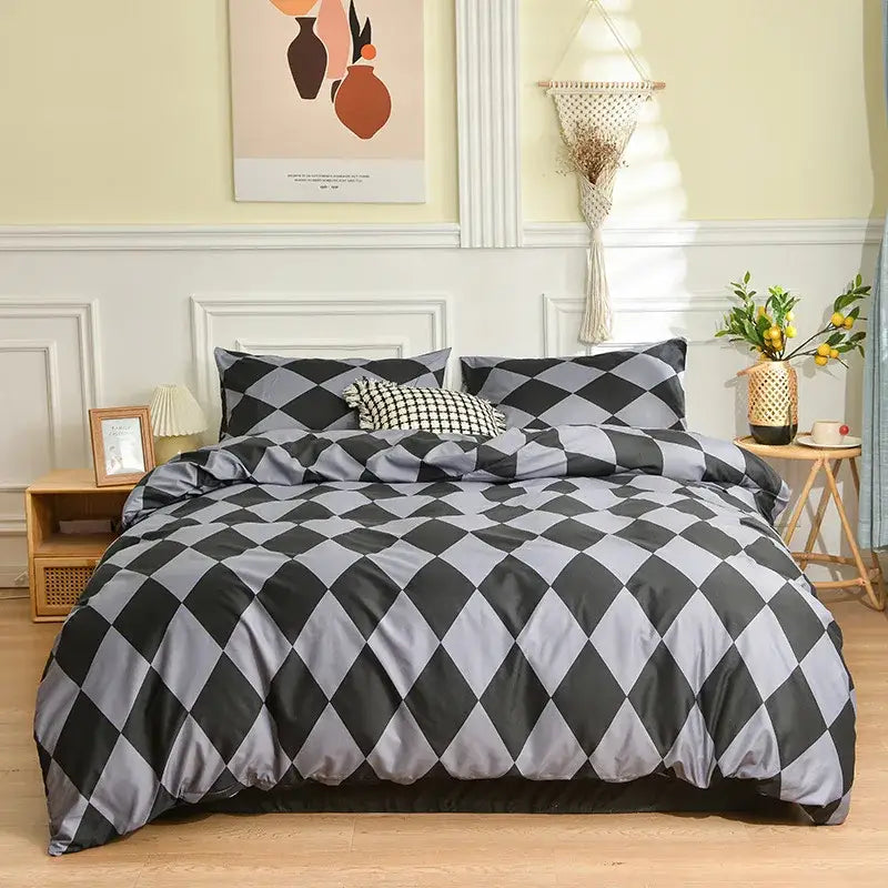 Modern black & white geometric stripes bedding set for bedroom