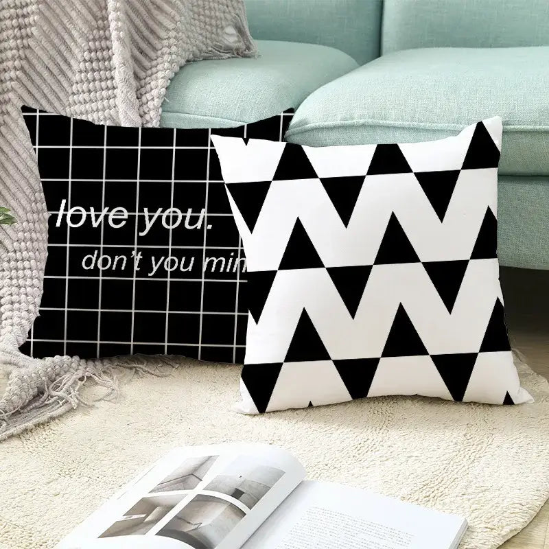 Modern black & white geometry letters cushion cover living room