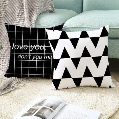 Modern black & white geometry letters cushion cover living room
